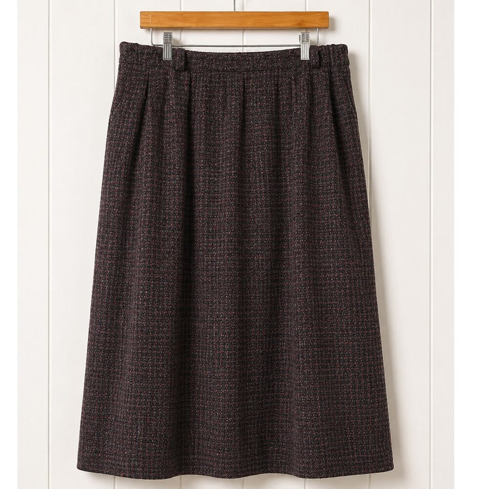 Vintage F. Shay Wool Blend Skirt 14 Brown Tweed A-Line Pockets Made USA